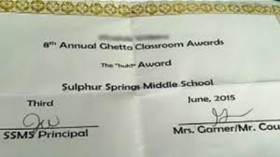 Teachers In Trouble For Handing Out 'Ghetto' Award